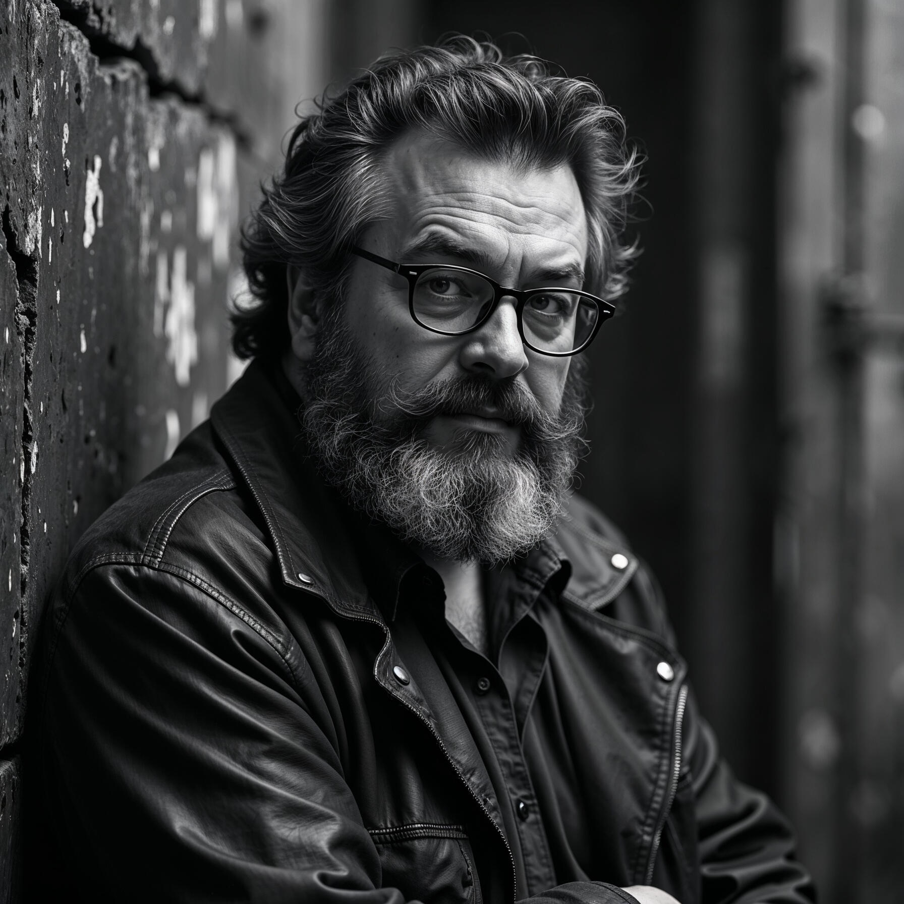 Seumas Seumas leaning against wall of abandoned building.